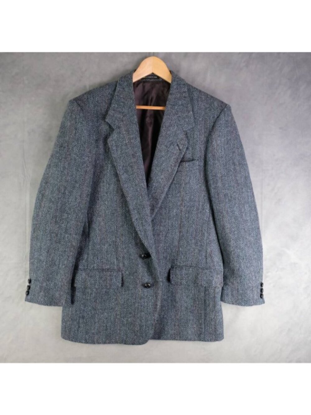 Harris Tweed Blazer Mens 42S Gray Herringbone Vented Wool Two Button